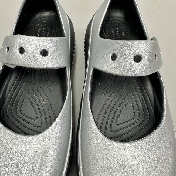 Crocs Stomp Mary Jane Platform Shoes in Silver/Black Women's Size 10 Mens 8 NWOT - Picture 8 of 16